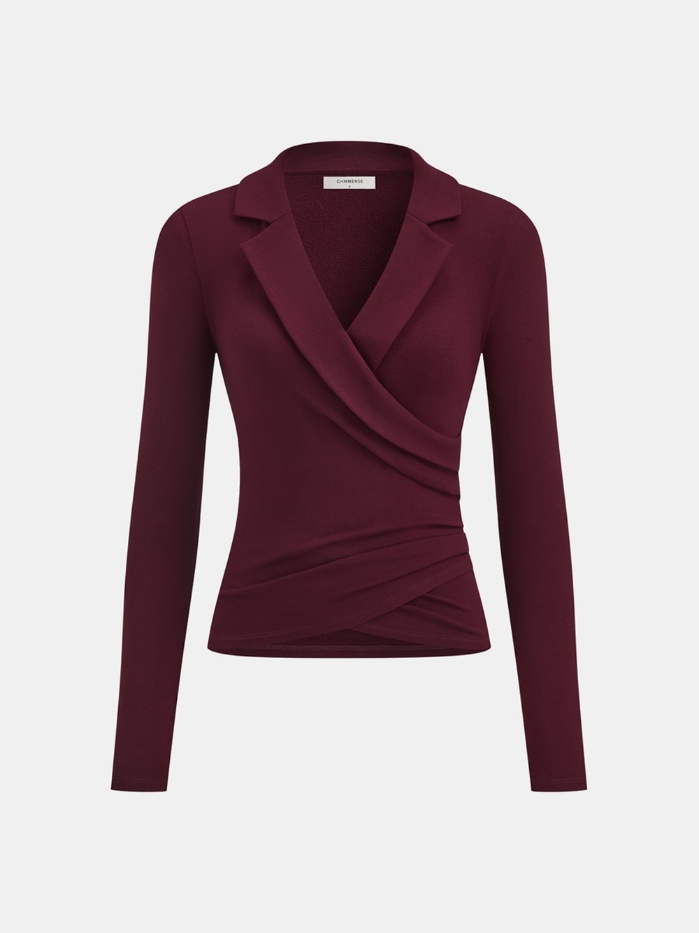 Commense Lapel Ruched Long-Sleeve Top